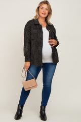 Black Tweed Front Pocket Maternity Plus Shacket