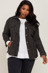 Black Tweed Front Pocket Maternity Plus Shacket