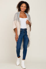 Beige Grey Fringe Knit Maternity Cover-Up