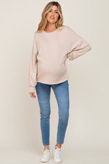 Beige Long Sleeve Brush Knit Maternity Top