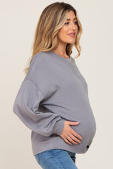 Grey Long Sleeve Brush Knit Maternity Top