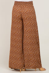 Rust Floral Smocked Waist Wide Leg Maternity Pants