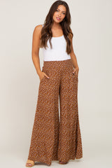 Rust Floral Smocked Waist Wide Leg Maternity Pants