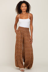 Rust Floral Smocked Waist Wide Leg Maternity Pants