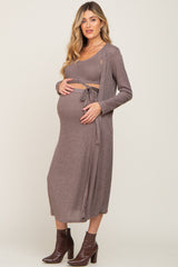 Mocha Heather 3-Piece Skirt and Cardigan Maternity Set