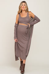 Mocha Heather 3-Piece Skirt and Cardigan Maternity Set