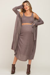 Mocha Heather 3-Piece Skirt and Cardigan Maternity Set