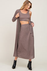 Mocha Heather 3-Piece Skirt and Cardigan Set