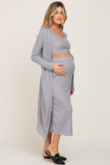 Navy Heather 3-Piece Skirt and Cardigan Maternity Set