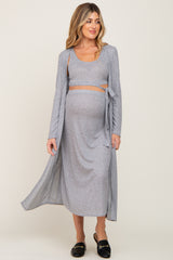 Navy Heather 3-Piece Skirt and Cardigan Maternity Set