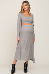 Olive Heather 3-Piece Skirt and Cardigan Maternity Set