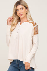 Ivory Soft Knit Contrast Henley Top