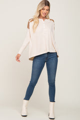 Ivory Soft Knit Contrast Henley Top