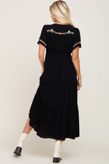 Black Embroidered Tiered Maxi Dress