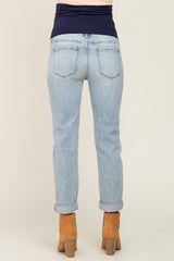 Light Blue Distressed Cuffed Maternity Jeans