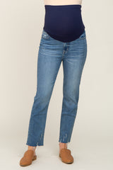 Blue Raw Hem Straight Leg Maternity Jeans