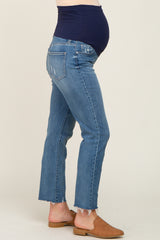 Blue Raw Hem Straight Leg Maternity Jeans