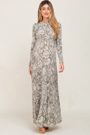 Sage Floral Twist Long Sleeve Maternity Maxi Dress