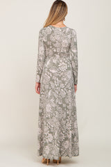 Sage Floral Twist Long Sleeve Maternity Maxi Dress