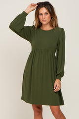 Olive Terry Knit Long Sleeve Dress