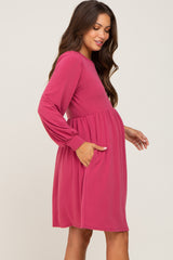 Magenta Terry Knit Long Sleeve Maternity Dress