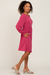 Magenta Terry Knit Long Sleeve Dress