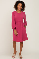 Magenta Terry Knit Long Sleeve Dress