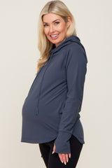 Navy Hooded Long Sleeve Maternity Active Top