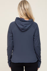 Navy Hooded Long Sleeve Maternity Active Top