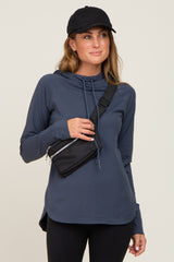 Navy Hooded Long Sleeve Maternity Active Top