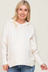 Ivory Soft Knit Drawstring Maternity Hoodie