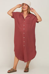 Rust Button Down Hi Low Maternity Plus Maxi Dress