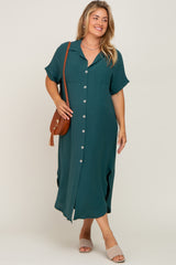 Forest Green Button Down Hi Low Maternity Plus Maxi Dress