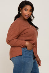 Rust Striped Brushed Plus Long Sleeve Top