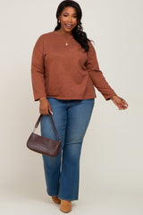 Rust Striped Brushed Plus Long Sleeve Top