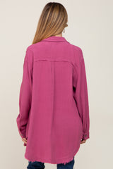 Magenta Linen Fringe Button Down Maternity Top