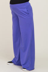 Purple Wide Leg Fray Hem Maternity Sweatpants