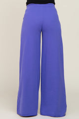 Purple Wide Leg Fray Hem Maternity Sweatpants