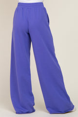 Purple Wide Leg Fray Hem Sweatpants