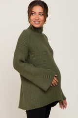 Olive Rib Knit Mock Neck Maternity Sweater