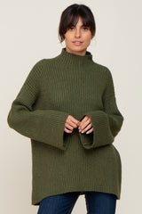 Olive Rib Knit Mock Neck Maternity Sweater