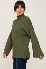 Olive Rib Knit Mock Neck Sweater