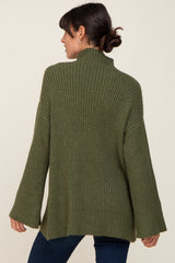 Olive Rib Knit Mock Neck Sweater