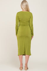 Green Draped Deep V-Neck Maternity Maxi Dress