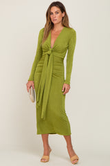 Green Draped Deep V-Neck Maternity Maxi Dress