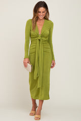 Green Draped Deep V-Neck Maxi Dress