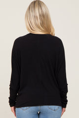 Black Ribbed Dolman Sleeve Maternity Henley Top