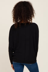 Black Ribbed Dolman Sleeve Henley Top