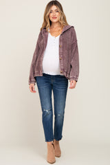 Plum Corduroy Maternity Hooded Jacket