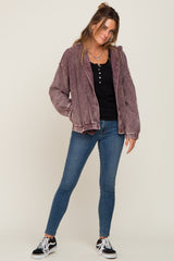 Plum Corduroy Hooded Jacket